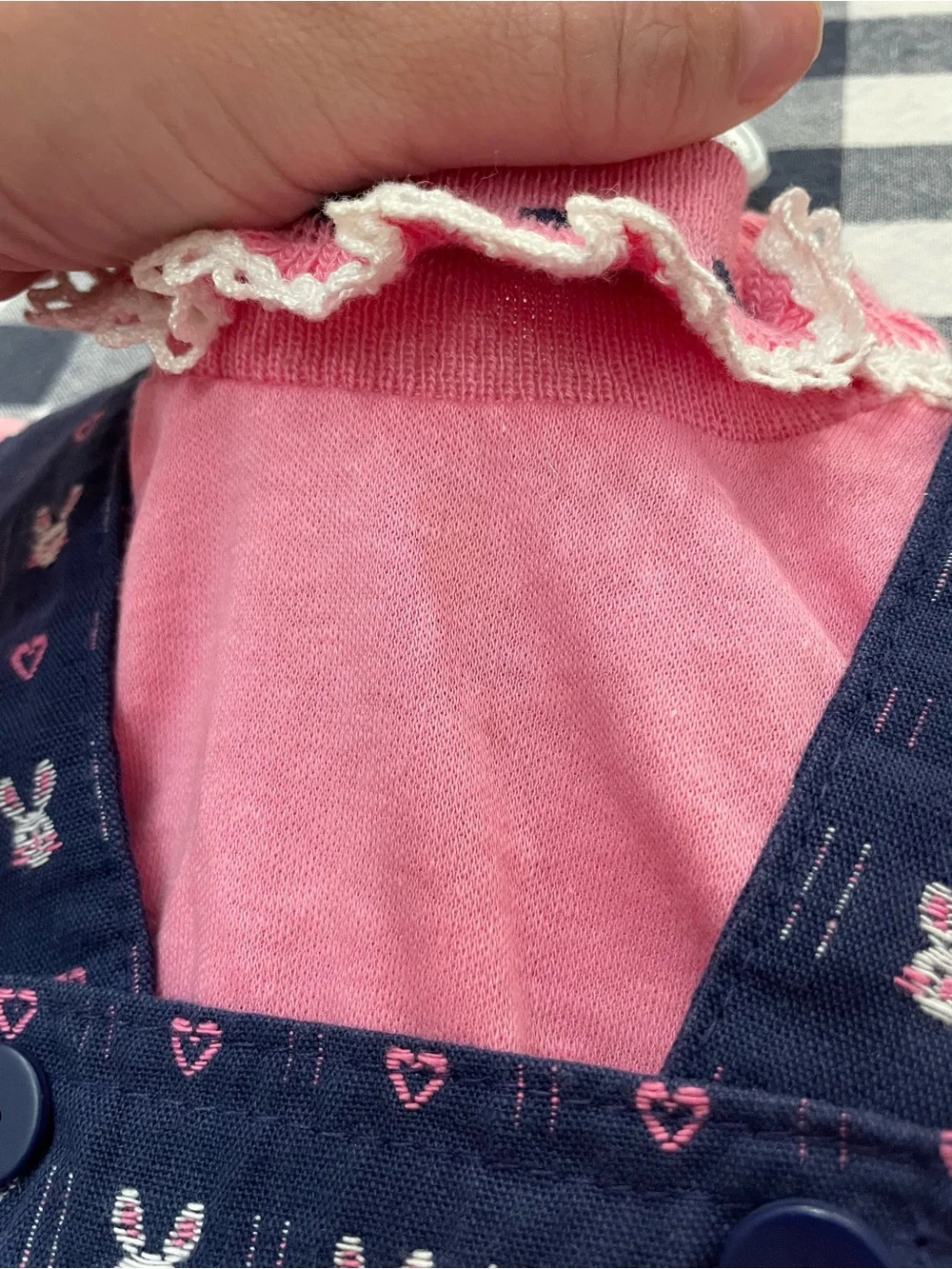VTG OshKosh B'gosh Navy Bunny Print Overalls with Pink Top 6-9 month